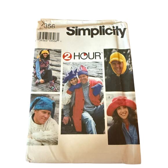 Simplicity 2 Hour Hats Mittens Vest Booties 7356 S M L Adult Uncut Star Jester - Picture 1 of 3